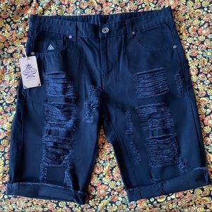 DNM Men’s Black Ripped Jean Shorts